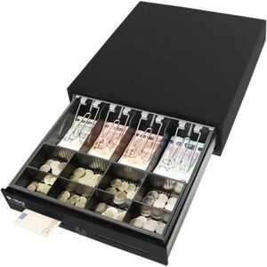 apg Soma ECD350 Cash Drawer - 4 Bill - 8 Coin - 2 Media Slot - Steel - Black - 350 mm Width