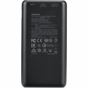 Cargador portátil Adata AP20000QCD-DGT-CBK - Negro - Para Teléfono móvil, Consola de juegos - Litio Polímero (Li-Polímero)