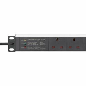 19" 1U PDU 7-way UK, Surge Protection, Rackmount, Power Distribution Unit, UK 3-pin outlets, 3m power cord, output - 7 x B