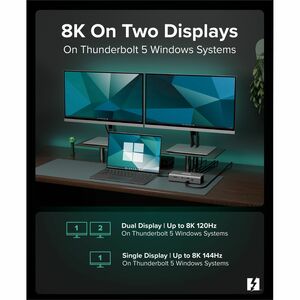 Plugable Thunderbolt 5 Dock - 140W Power Delivery, Up to Dual 6K@60Hz for Mac, Up to Dual 8K for Windows - Supports 80/120