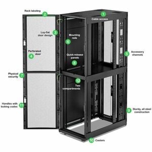 APC by Schneider Electric NetShelter SX 42U Enclosed Cabinet Rack Cabinet for Server, Data Center - 482.60 mm Rack Width x