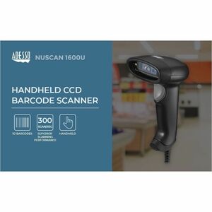 Adesso NuScan 1600U Healthcare, Warehouse Handheld Barcode Scanner - Cable Connectivity - 300 scan/s - 406.40 mm Scan Dist