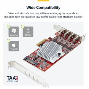 StarTech.com USB Adapter - PCI Express x4 - 1.25 GB/s, 640 MB/s, 60 MB/s, 1.50 MB/s, 140.80 kB/s - Desktop, Server, Smartp