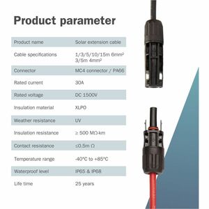 Digitus Verlängerungskabel - 3 m - für Solarpanel, Leistungswechselrichter - MC4 / MC4 - 1000 V AC / 30 A, 1500 V DC - Out