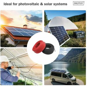 Digitus Solaranlagenkabel - 50 m - für Solarpanel, Leistungswechselrichter - 1500 V DC / 30 A - Innen, Outdoor - Rot - Fle