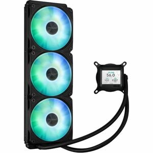 ASUS Prime LC ARGB LCD all-in-one CPU liquid cooler with sharp screen showcasing CPU & GPU information with different back