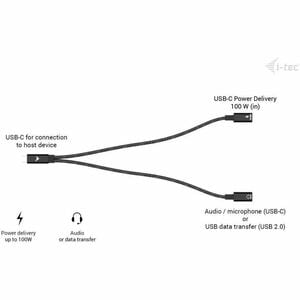 i-tec 30 cm USB-C Audio/Power/Data Transfer Cable - Cable for Notebook, Tablet, Smartphone, Audio Device - First End: 1 x 