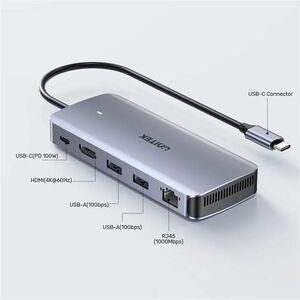 Unitek D1120A01 5 Port(s) USB Type C Docking Station for Solid State Drive, Notebook, Tablet PC, Smartphone, Display - Cha