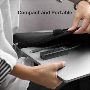 Unitek USB Hub - USB Type C - 640 MB/s - Smartphone, Flash Drive - Portable - Black - 4 Total USB Port(s) - 4 USB 3.0 Port
