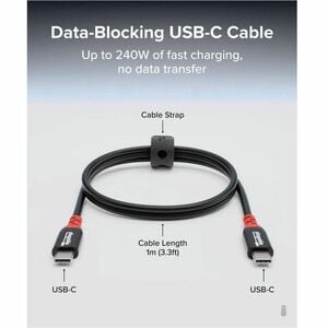 Plugable USB C to USB C Cable, Data Blocker Charge Only Cable (1m/3.3ft): 240W Safe Fast Charging - for MacBook, iPhone 15