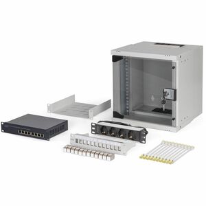 Digitus 10U Wall Mountable Enclosed Cabinet Rack Cabinet for Server, Network Equipment - Light Grey - Glass - 30 kg Maximu