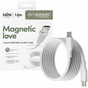 PanzerGlass empower by ® Magnetic 240W USB-C to USB-C Cable | USB 2.0 | 1.5M | Silver White. Brand compatibility: Universa