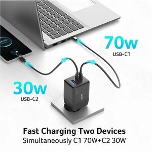 Acer 100 W AC Adapter - Universal Adapter - 2 USB Type-C - For Notebook, Tablet PC, Smartphone - Europe - 1.50 m Cable - 1