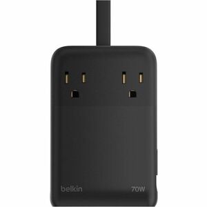 Belkin 2-Outlet Charging Station w/ 2x USB-A, 1x USB-C Ports + Tethered USB-C Cable 70W - 5ft Cord - Black - 70 W - 4.92 f