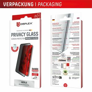 Displex Privacy Glass 10H Gehärtetes Glas Bildschirmschutz für Apple iPhone 17, iPhone 17 Pro - für OLED iPhone 17, iPhone