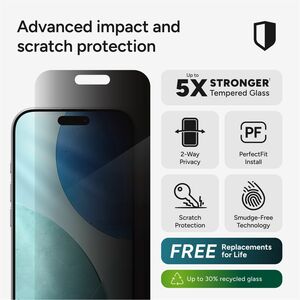 InvisibleShield Glass Elite Privacy. Markenkompatibilität: Apple, Kompatibilität: iPhone 17, Schutzfunktion: Bruchfest, St