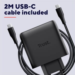 Adaptateur secteur Trust Maxo - 65 W - Adaptateur universel - 2 USB Type-C - Pour Ordinateur Portable, Tablette PC, Smartp