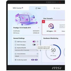 MSI A2HM VENTURE A16 AI A2HMTG-043US 16" Touchscreen Notebook - Full HD - AMD Ryzen 9 270 - 32 GB - 2 TB SSD - AMD Chip - 