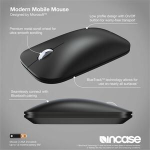 Incase Designed by Microsoft Modern Mobile Mouse - Bluetooth - BlueTrack - Black - Wireless - Scroll Wheel - 2 x AAA Batte