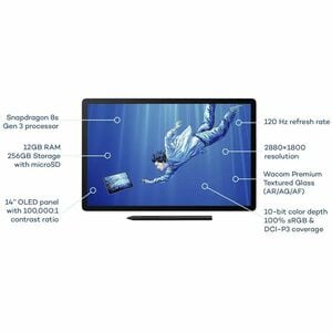 Wacom MovinkPad Pro 14 - Graphics Tablet - 14" OLED - 5080 lpi - 3K - Touchscreen - Multi-touch Screen Wireless - Bluetoot