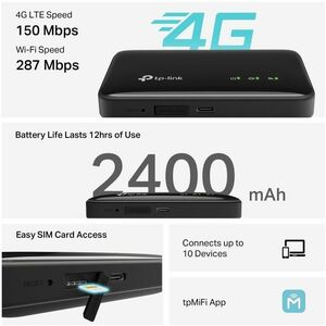 Modem/Router wireless TP-Link M7005 - Wi-Fi 6 - IEEE 802.11b/g/n/ax - 1 SIM - Cellulare - 4G - LTE 1800, LTE 2100, LTE 850