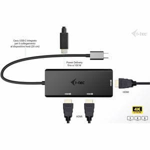 i-tec 3 Port(s) USB Type C Docking Station for Notebook, Monitor - Portable - 3 Displays Supported - 4K, 4K @ 60Hz, 2K @ 1