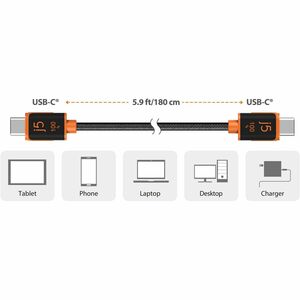 j5create JUCX25L18-N 1,80 m USB-C Cabo de transferência de dados - 1 / Pack - Cable for Tablet, Smartphone, Notebook, Comp