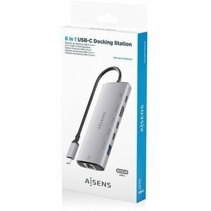 USB-C DOCK 6 EN 1 USB-C A HDMI RJ45 USB-A 2XUSB-C USB-C PD GRIS