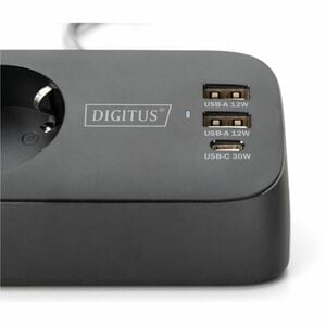 Digitus Power Strip - 2 x USB Type A, 1 x USB Type C, 3 x AC Power - 1.50 m Cord - 16 A Current - 250 V AC Voltage - 3.68 