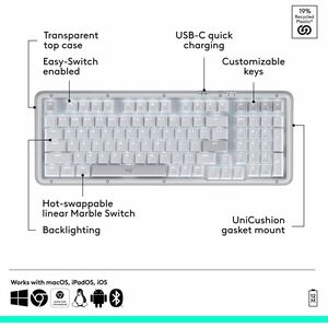 Logitech Alto Keys K98M Wireless Mechanical Keyboard, Customizable Keyboard with Vibration Absorbing Gasket, Backlit Keys,