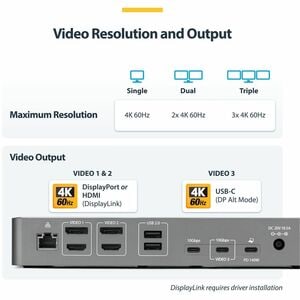 StarTech.com USB 3.2 (Gen. 2) Typ C Docking Station für Notebook, Workstation, Monitor, Headset - Ladefunktion - Grau - De