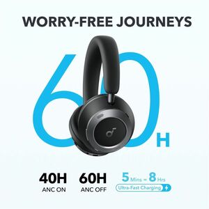soundcore Space One Pro Wired/Wireless Over-the-head, Over-the-ear Stereo Headset - Jet Black - Binaural - Circumaural - B
