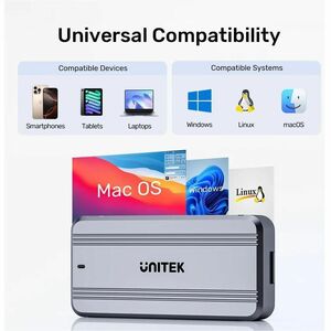 Unitek Drive Enclosure M.2, PCI Express NVMe - Thunderbolt 4, Thunderbolt 3, USB4 Host Interface - Space Gray - 1 x HDD Su