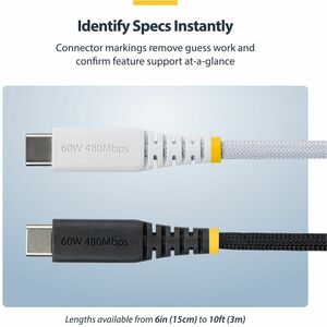 StarTech.com 5-Pack 3ft (91cm) White USB-C Charging Cable, 60W (3A) PD, Dual-Layer Braided Nylon/TPE Jacket, Rugged USB C 