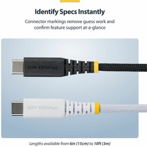 StarTech.com 15cm (6in) USB-C Charging Cable, 60W (3A) PD, Dual-Layer Braided Nylon/TPE Jacket, Rugged USB 2.0 Laptop Char