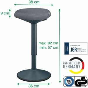 Leitz Ergo Active Task Stool - Dark Grey Dual Density Foam (DDF) Seat - Green Plastic Frame - Rounded Base - 1 Piece