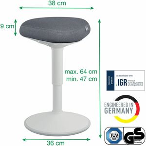 Leitz Ergo Active Sit/Stand Stool - 470 mm to 640 mm High - Dual Density Foam (DDF) Seat - Rounded Base - Dark Grey - Rubber