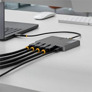 StarTech.com USB-C to Quad-Monitor Workstation Adapter, 4K 60Hz DisplayPort, 140W PD Passthrough for Laptop Charging, 1x U