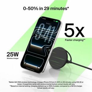 Belkin 25W Compact Wireless Magnetic Charging Stand for Smartphones - Magsafe and Qi2 Compatible - Black - For iPhone, Mag