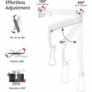 SIIG Medical Grade Single 32 inch Monitor Long Arm Wall Mount 17.6 lbs-White - Medical Grade Single 32 inch Monitor Long A