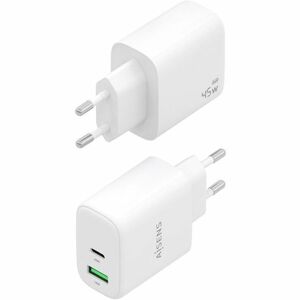 CARGADOR GAN 45W USB-C PD3.0 QC4.0 USB-A QC3.0 BLANCO