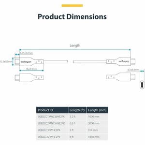 StarTech.com 1 m USB-C Data Transfer Cable - 2 Pack - Cable for Smartphone, Computer, Wall Charger, Power Bank - First End