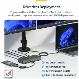 StarTech.com Docking station USB-C Dual Monitor, DisplayPort, 4K 60Hz, Ricarica laptop 100W, 1GbE, Dock Multimonitor Drive