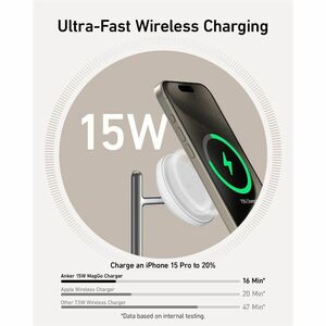 Caricatore a induzione ANKER MagGo A25M3 - Bianco, Argento - Per Dispositivo abilitato Qi2, iPhone, Smartwatch, AirPod, Ea
