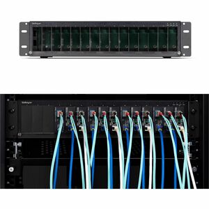 StarTech.com 15 Slot Media Converter Chassis - Black - TAA Compliant - 1 x Power Supply Installed - 2.4U - Rack-mountable