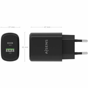 CARGADOR GAN 30W USB-C PD3.0 QC4.0 USB-A QC3.0 NEGRO