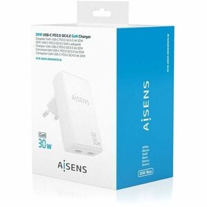 CARGADOR GAN ULTRA DELGADO 30W 2XUSB-C PD3.0 QC4.0 BLANCO