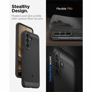 Spigen Rugged Armor Rugged Case for Samsung Galaxy A37 Smartphone - Carbon Fiber and Gloss Detailing - Matte Black - Matte