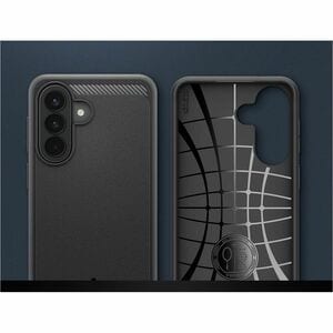 Spigen Rugged Armor Rugged Case for Samsung Galaxy A57 Smartphone - Carbon Fiber and Gloss Detailing - Matte Black - Matte