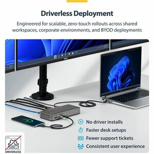 StarTech.com Docking station USB-C Triple Monitor, DP/HDMI, 4K 60Hz, Ricarica laptop 100W, 1GbE, Dock Multimonitor Driverl